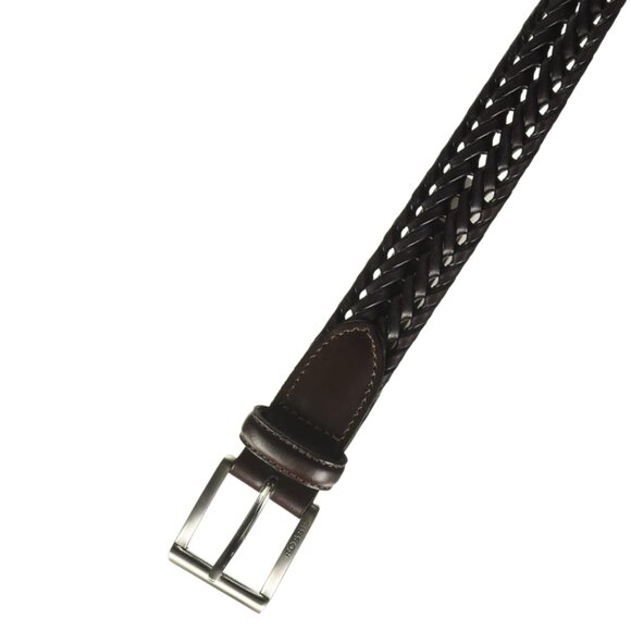 Fossil Men’s Myles Braided Leather Belt Cognac 42 | 30mm Silver Buckl - Picture 2 of 10